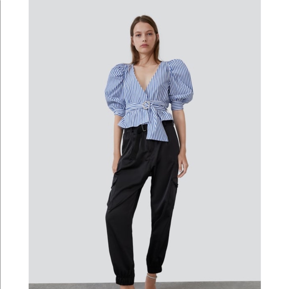 Zara blue white striped top with jewel belt